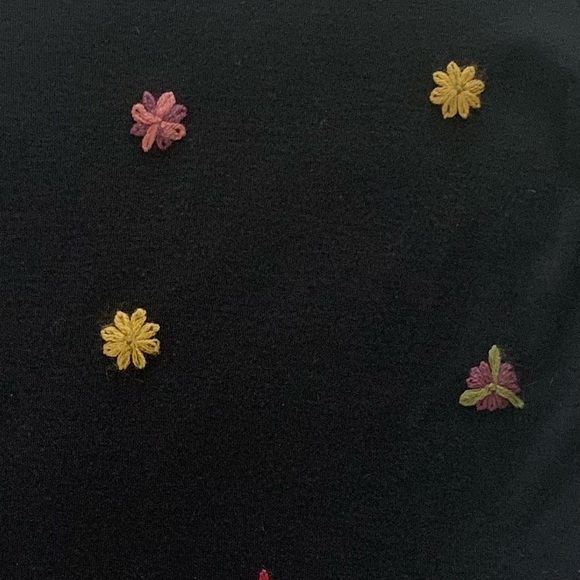 Karin Stevens Sz S Black Wool Blend Tunic Sweater Floral Embroidery Long Sleeve - Picture 2 of 7